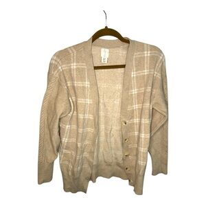 Joie Tan Plaid Button Down Cardigan Sweater